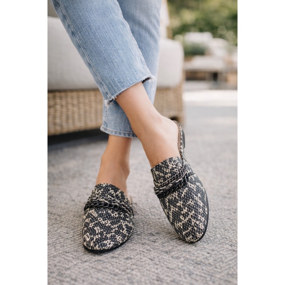 Coach Snakeskin Print Mule Slides Chain Loafer Women's Size 6.5